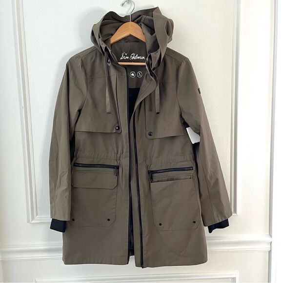 Sam Edelman Stretch Hooded Transitional Jacket OLIVE Women’s Size Small, NWT - Picture 1 of 10